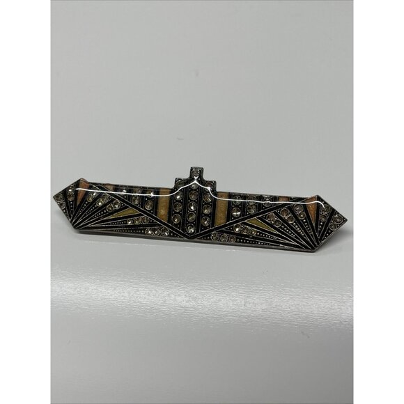 Unbranded Jewelry - Vtg PIERRE BEX? Style JEWELRY ART DECO Ocean Liner ENAMEL BROOCH Pin Rhinestones